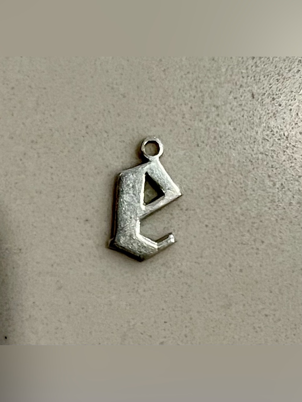 Small, Sterling Silver Gothic Letter 'e' Charm Pendant